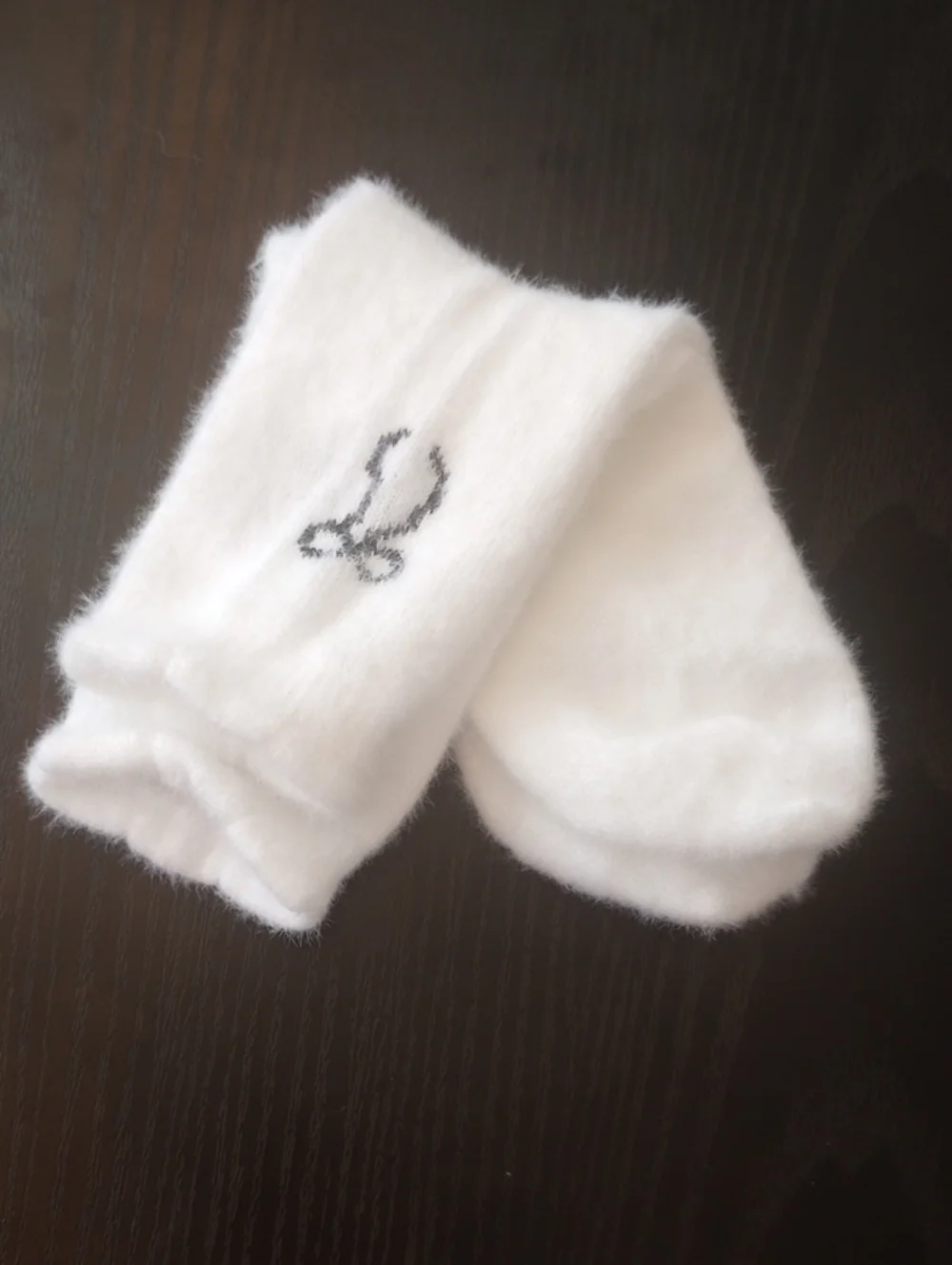 Cozy White Fuzzy Ankle Socks With Bow Print